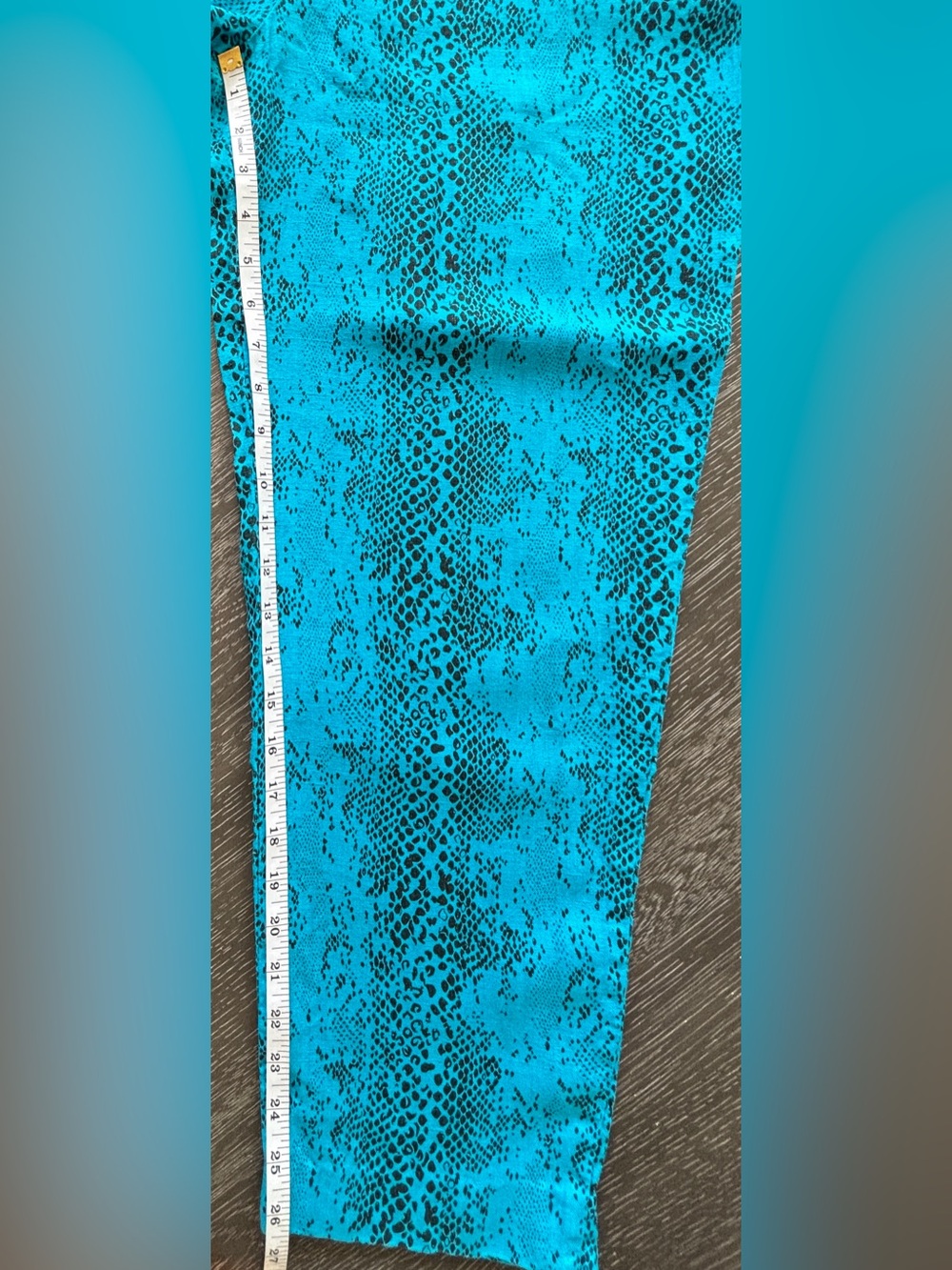 100% Linen Snake-Print Turquoise Elastic Waist Pants Size Medium SKU 4 - Picture 5 of 6